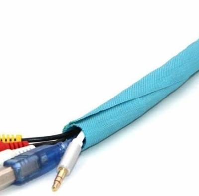 China SGS Blue PET Self Wrapping Split Braided Sleeving Abrasion Resistant for sale
