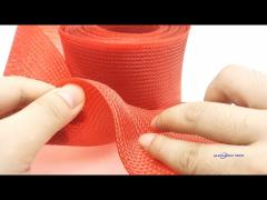Single Layer Flat Tape PET Velcro Braided Wire Sleeve Red With Zipper