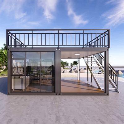 China 40FT Proof de huracán Modular Casa de vidrio Pared terraza Casa prefabricada para apartamento de acero en venta