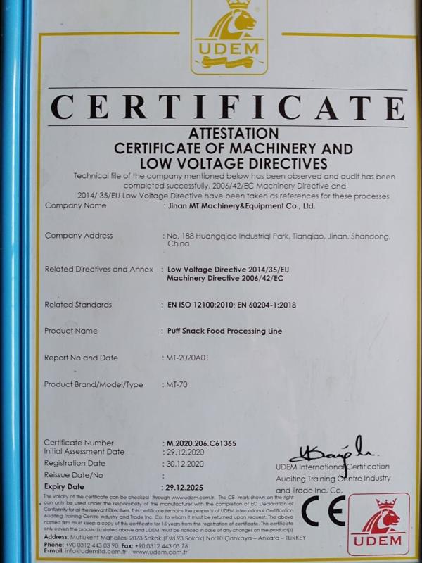 CE - Jinan MT Machinery & Equipment Co., Ltd.