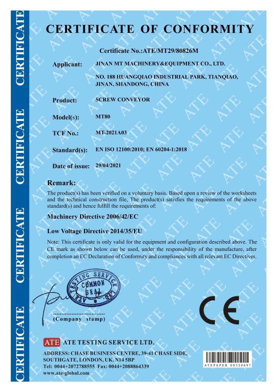 CE - Jinan MT Machinery & Equipment Co., Ltd.