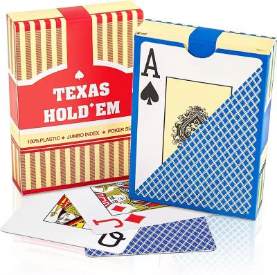 China Waterproof Texas Stock Playing Card With Box Pvc Game Card Poker For Casino High Quality en venta