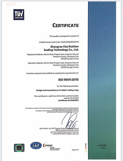 ISO9001 - Dongguan Ruichen Sealing Co., Ltd.