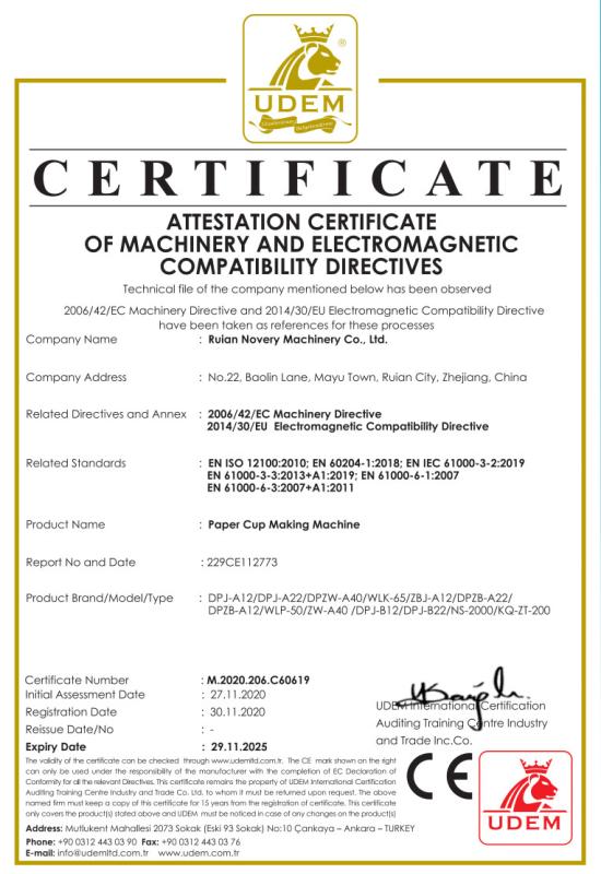 ce - Ruian Novery Machinery Ltd