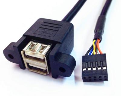 China 25cm Dual USB 2.0 A female panel moun to motherboard cable for sale