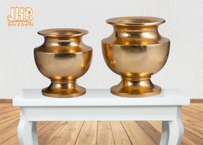 China Wedding Gold Leafed Fiberglass Centerpiece Table Vases Pot Shape Durable for sale