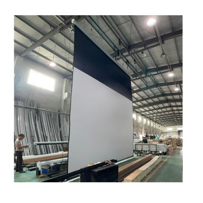 China Large Electric Tab Tensioned Motorized Screen With Remote Control For Outdoor Te koop