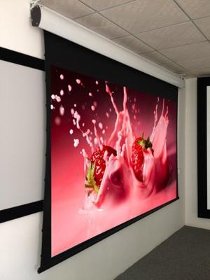 China Ceiling Recessed Tab Tensioned Motorized Projection Screen With Hd Flexible White for sale