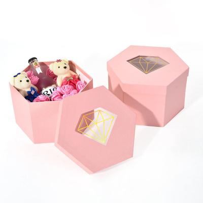 China Pink Hexagonal Gift Box Multi Standard For Birthday Cake / Girl Cosmetics for sale