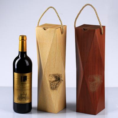 China Shaped single stick red wine box, portable gift box, wood grain paper wine packaging, sparkling wine packaging gift box for sale