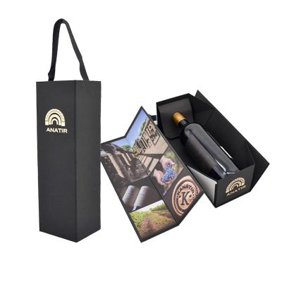 China Black Flat Foldable Wine Bottle Packaging Box with UV Finish for sale