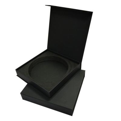 China Handmade Magnetic Black Rigid Gift Boxes Embossing Printing With EVA for sale
