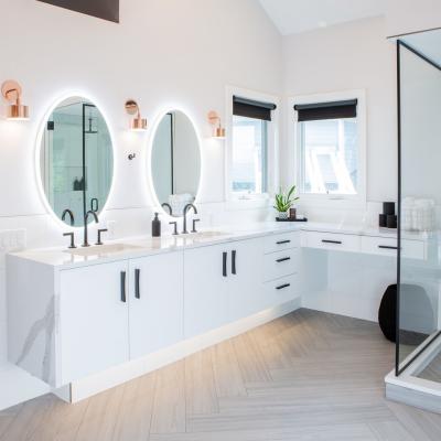 Chine Unités imperméables Matte White Plain Lacquer en bois moderne de vanité de salle de bains de double évier à vendre