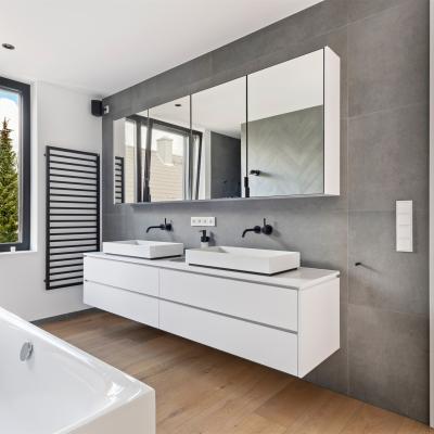 China Matte White Plain Melamine Sink Bathroom Vanity Units Ceramic Basin Drawer Handless for sale