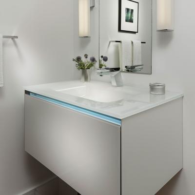 Chine Cabinets de salle de bains en verre fixés au mur de salle de toilette de vanité moderne simple de salle de bains à vendre