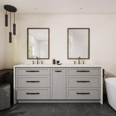 Chine Unités de vanité de salle de bain en laque montées au sol en bois Shaker gris clair 72 pouces double miroir à vendre