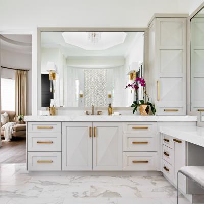 中国 Modern Luxury American Lacquer Bathroom Furniture Shaker Style Bathroom Vanity White Bathroom Cabinets 販売のため