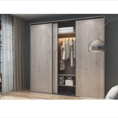 China Bedroom Timber Veneer Grey Brown Wardrobe Sliding Door Modern Simple Wooden Combination for sale