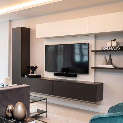 China Modern TV Stand Matte Black TV Bench Living Room Lacquer TV Cabinet for sale