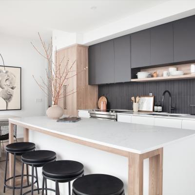 中国 Matte White And Grey Lacquer Focus On Cabinet Design Luxury Modern Kitchen Cabinet Set Assembled Packing 販売のため