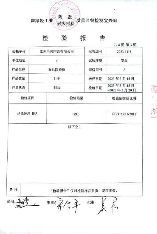Test report - Jiangsu Yubei Ceramics Co., Ltd.