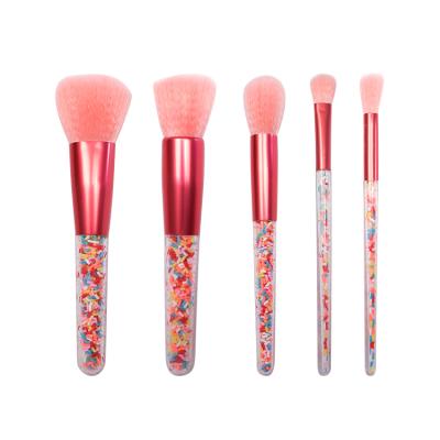China Cute Makeup Brushes Vegan Set 5pcs Candy Quicksand Transparent Handle Makeup Brush Set for sale