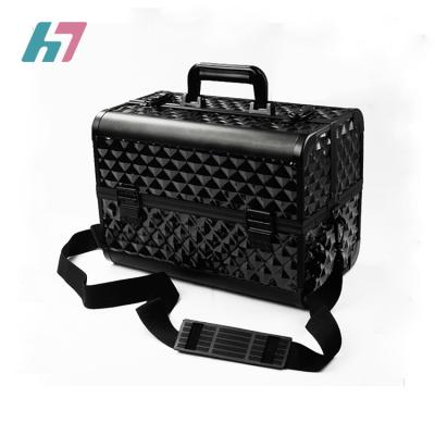 China On stock black professional makeup box double open makeup train case for sale