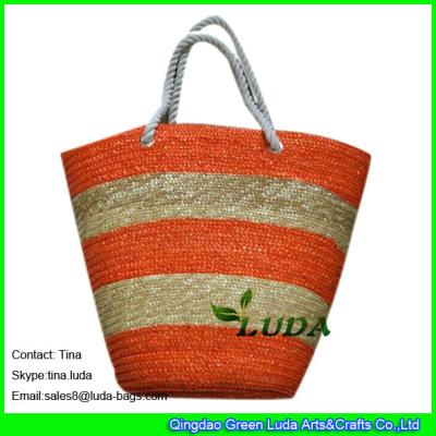 China LUDA buy handbags online striped summer wheat straw beach handbags en venta