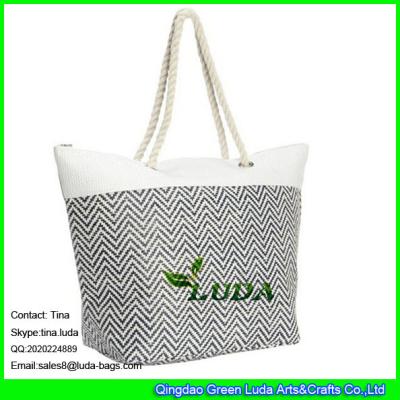 China LUDA nicole lee handbags black paper straw handbags with rope handles for sale