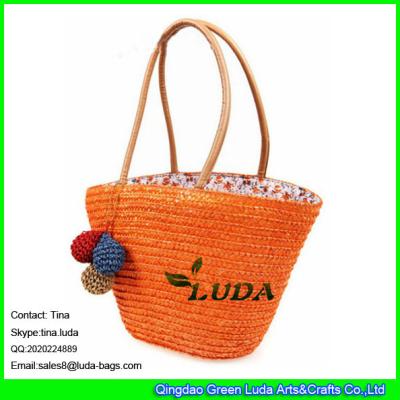China LUDA orange large handbags summer wheat straw woven handbag en venta