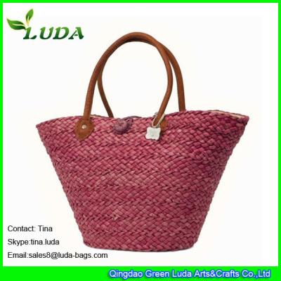 China LUDA discounted designer handbags red wine women straw beach handbags à venda
