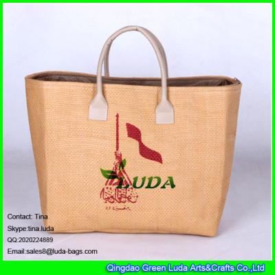 China Los bolsos agradables de LUDA fruncen la bolsa de asas impresa logotipo de la paja que hace compras para la promoción en venta