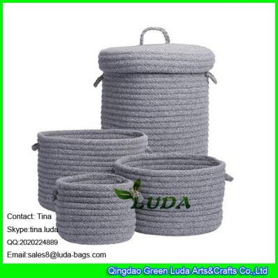 China LUDA home decoration basket grey fashion cotton sundries sotrage basket with lid for sale