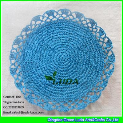 中国 LDTM-039 lake blue tabel mat handmade round crochet lace table placemat 販売のため