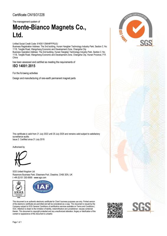 ISO 14001:2015 - Monte-Bianco Magnets Co., Ltd.