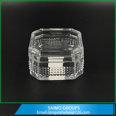 China SM-11162-0 Beaded Design Empty Big Size Octolateral Crystal Sugar Bowl with Glass Lid for sale