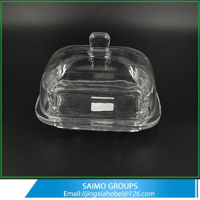 China SM-0447-0  Crystal Clear Glass Elegant Butter Dish With Lid for sale