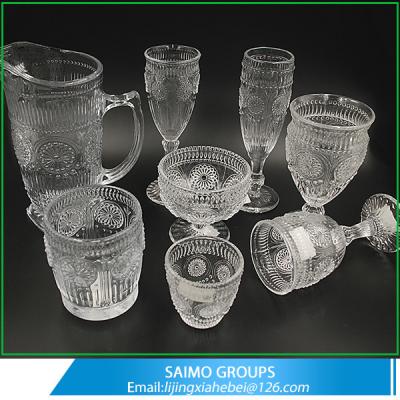 China Sunflower Series Antique Set of Goblet Wine Glass engraved Hand Press Drinking Glass Set for sale