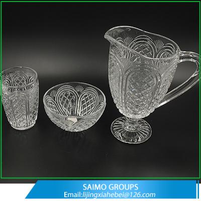 China Glassware Clear Glass Tumbler Drinking Embossed Glass Pitcher for sale