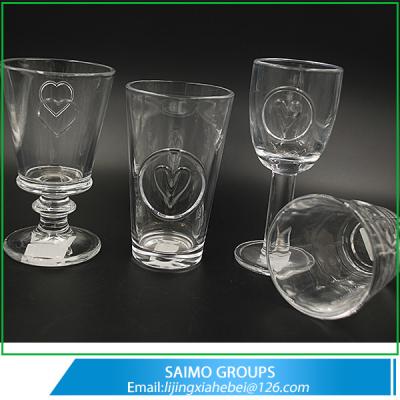 China Lead Free Heart Designs Hand Pressed Crystal Tumbler Cups Large Drinking Glasses for sale
