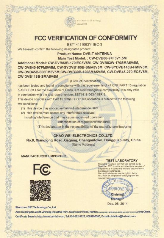 FCC - Dongguan Chaowei Electronics Co., Ltd