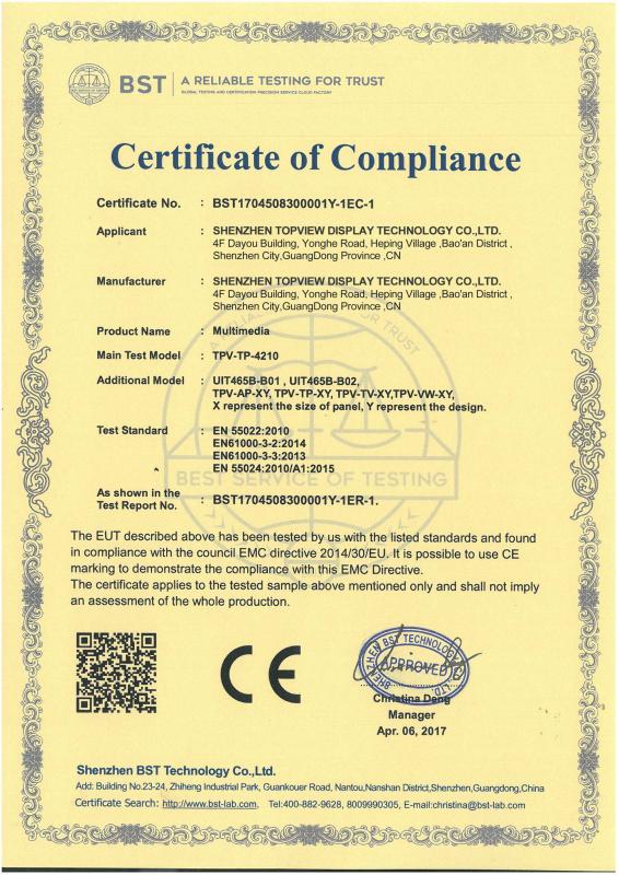 CE certificate - Shenzhen Topview Display Technology Co.,Ltd