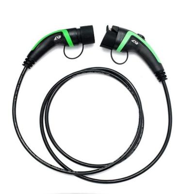 China 32A 22KW 5m Type 1 To Type 2 EV Charging Cable Green Cladding TPU for sale