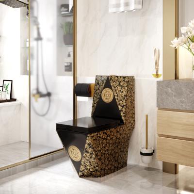 China Ceramic Black Golden Siphonic One Piece Toilet Wall Hung Easy Clean for sale