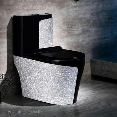 China Luxury Ceramic Washdown Round One Piece Toilet Black Sliver Colored for sale