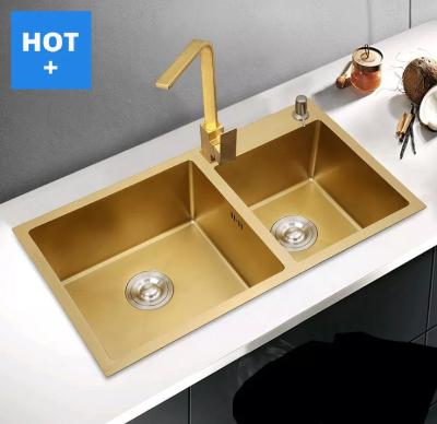 China Gold 304 Stainless Steel Kitchen Sinks Acid Alkali Oxidation Resistance for sale