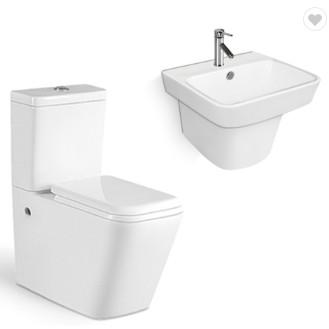 China Mix Pit Spacing 180mm Two Piece WC Toilet  And Wall Hung Basin Set for sale
