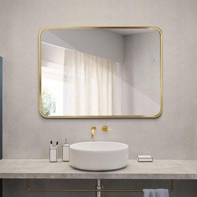 China Metal enmarcado de aluminio Matt Gold Color de los espejos del cuarto de baño del rectángulo LED en venta
