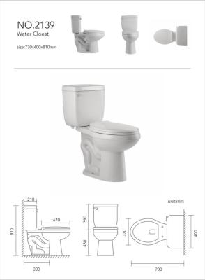 China Water Closet Ceramic Two Piece Toilets 730*410*810mm Seat Bowl for sale