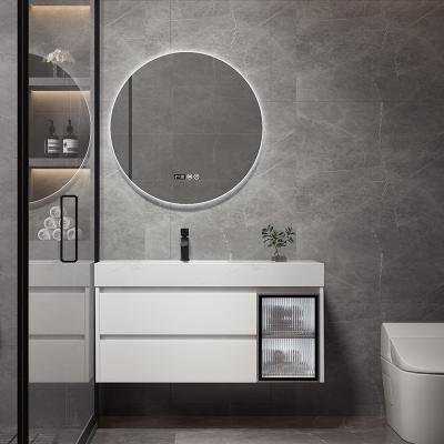 China Multi Layer Floating Wall Mounted Vanity Unit White Rectangle Shape for sale